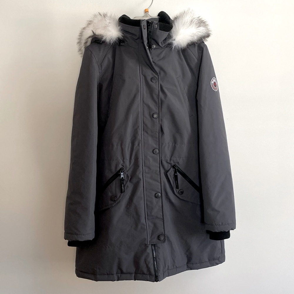 Gray Wildflower Winter Coat with Detachable Faux Fur Hood